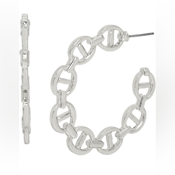 Steve Madden Chain Link Silver Hoop Earrings - Picture 1 of 3